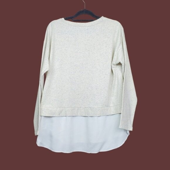 Loft Womens Ivory Speckled Layered Tie Knot Front Sweatshirt Top Size L NWT - Picture 2 of 5